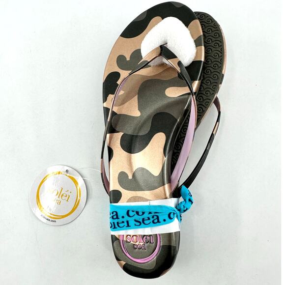 Solei Sea Women's Metallic Gold & Lilac Indie Camo Flip Flop Sandals Size 6 - Picture 7 of 10
